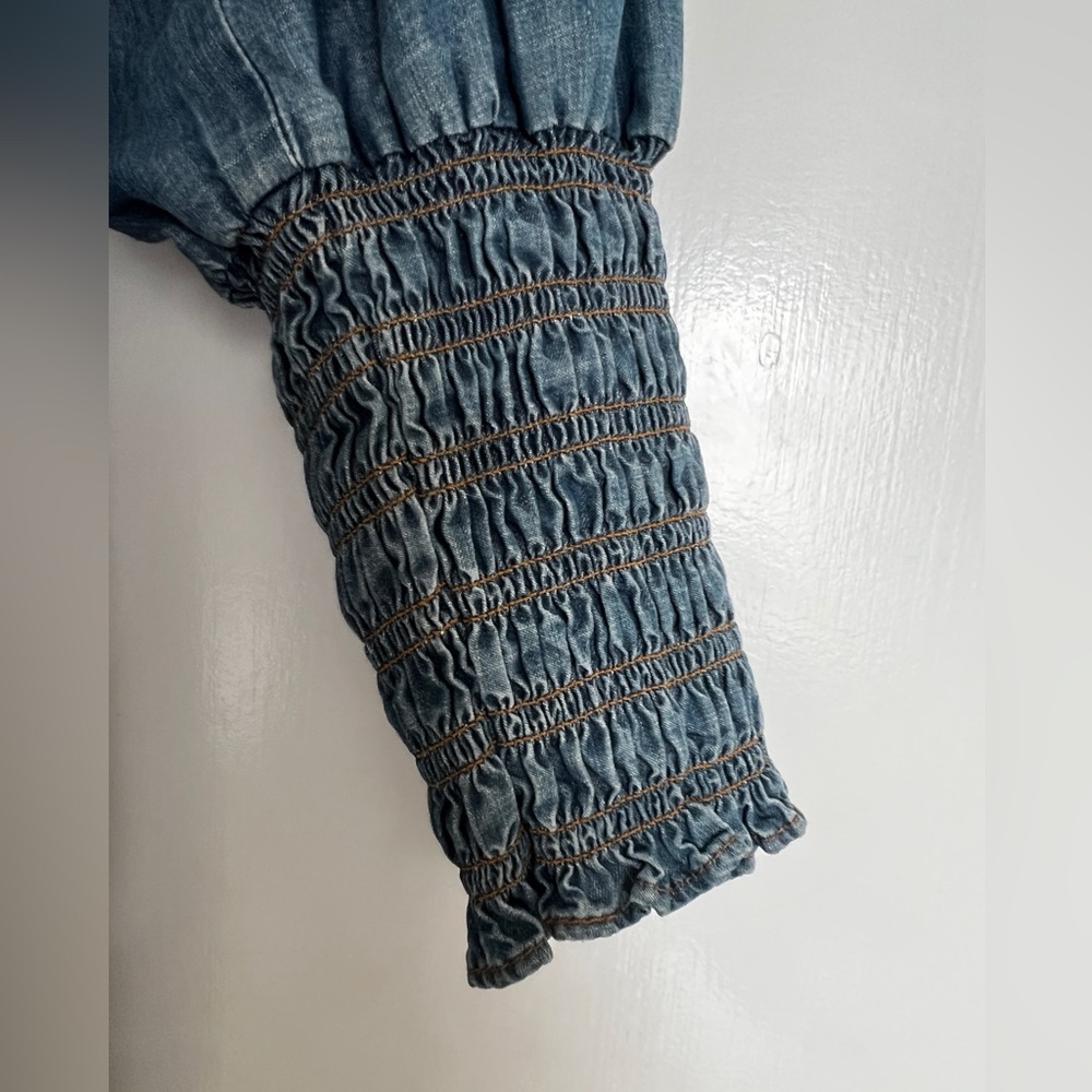 Veronica Beard Allie Chambray Shirt Dress 2 Ruched Denim Button Front $398 - Picture 4 of 6